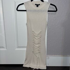 Forever 21 Cream Knit Corset Lace Up Bodycon Dress Size Small